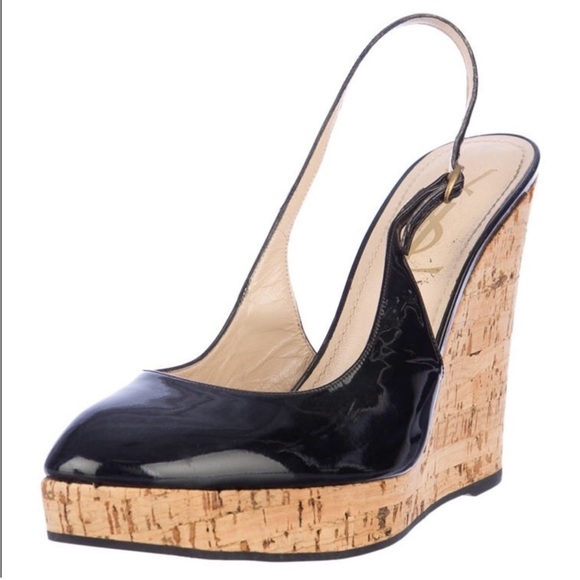 Yves Saint Laurent YSL Black Patent Leather Slingback Cork Wedge Platform EU 40 - Picture 1 of 13